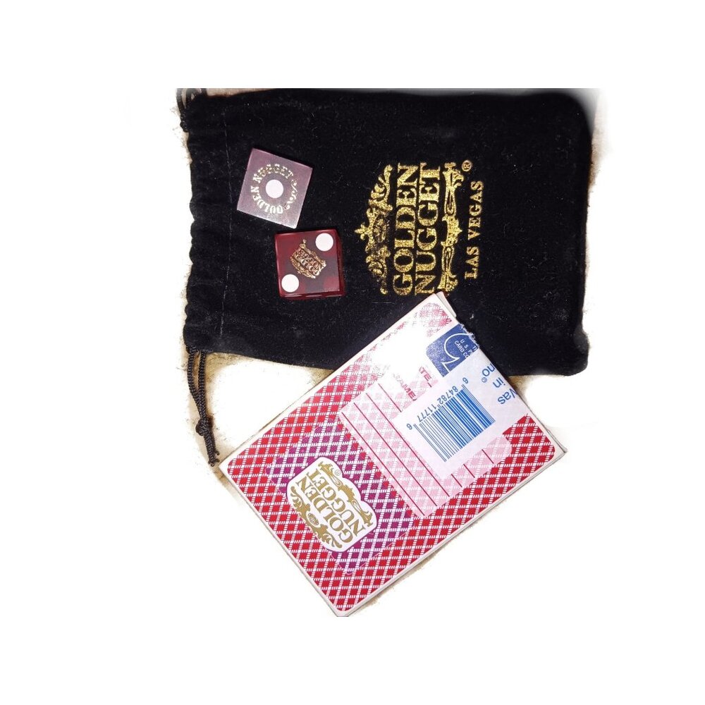 Vintage Golden Nugget Casino Dice & Playing Cards with Black Drawstring Bag – La